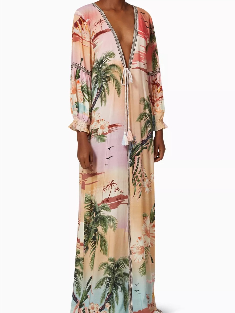 Agua Bendita Isabella Kimono Cover-Up Hawaii Luau Print Maxi Dress One Size